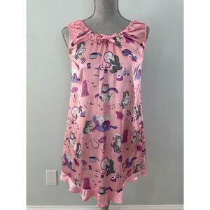 Vintage Y2k Nick and Nora Pink Kitty Cat Makeup Satin Nightgown Girls' L 10/12
